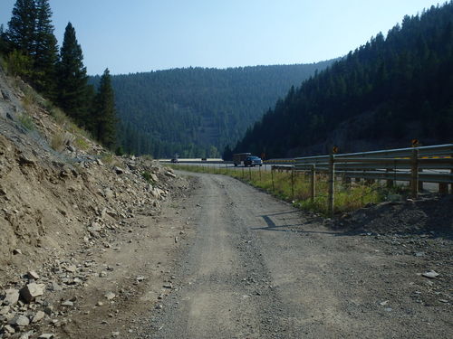 GDMBR: Pedaling parallel to the Interstate Highway (I-15).